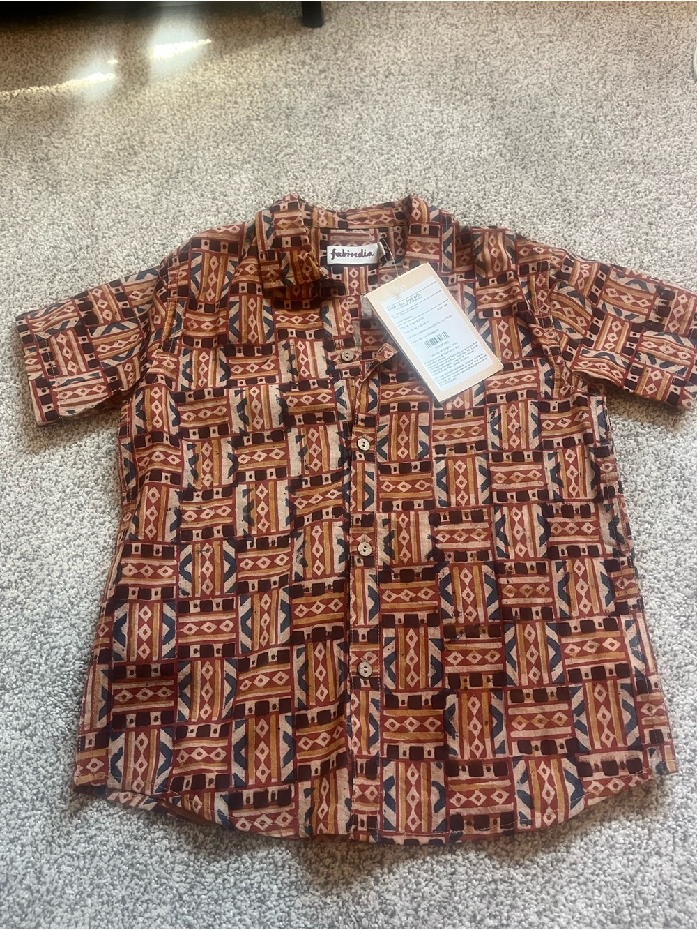 fabindia Brown Multi Geometric Print Casual Button-Down Shirt